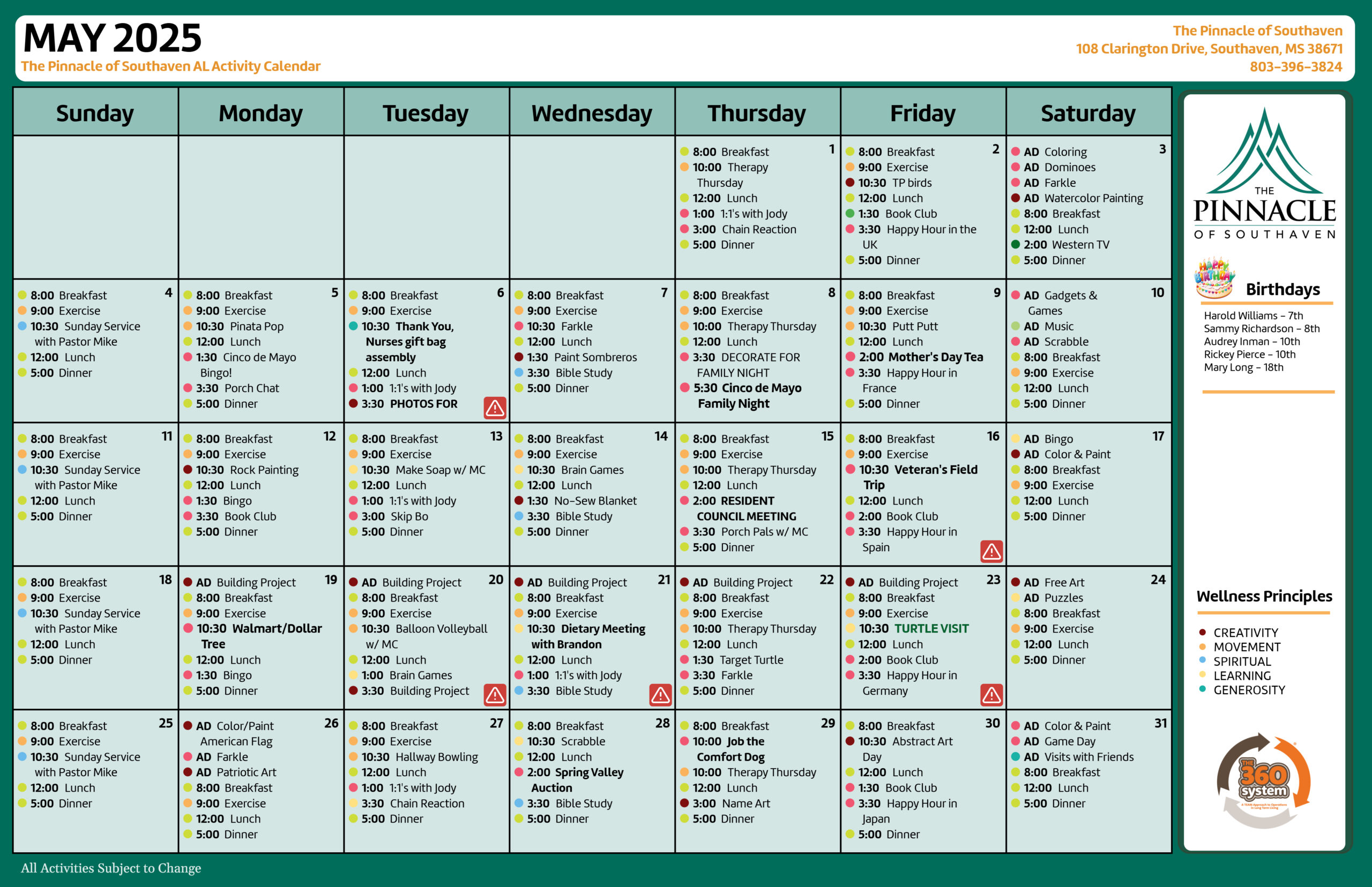 The Pinnacle of Southaven - Assisted Living and Memory Care - Assisted Living Events Calendar