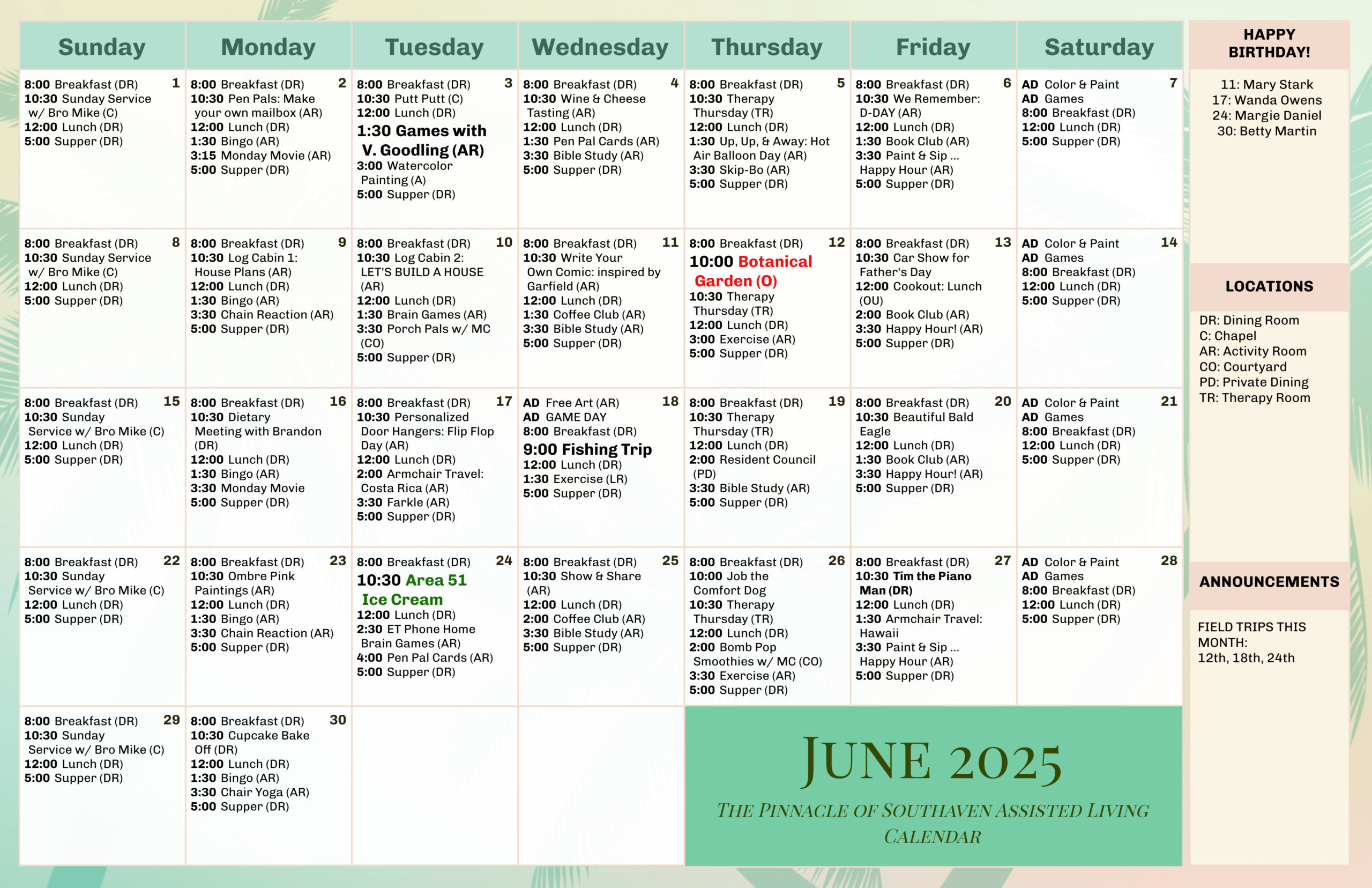 The Pinnacle of Southaven - Assisted Living and Memory Care - Assisted Living Events Calendar