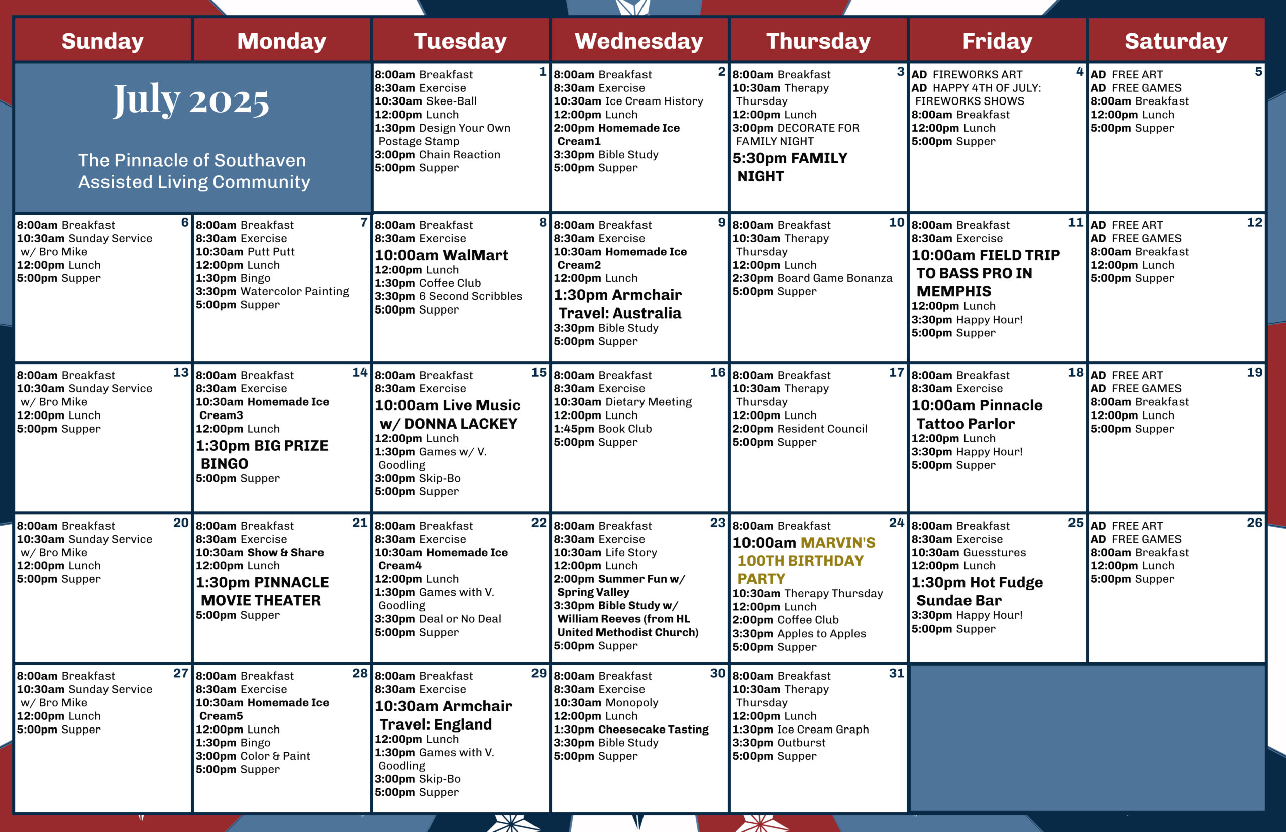 The Pinnacle of Southaven - Assisted Living and Memory Care - Assisted Living Events Calendar