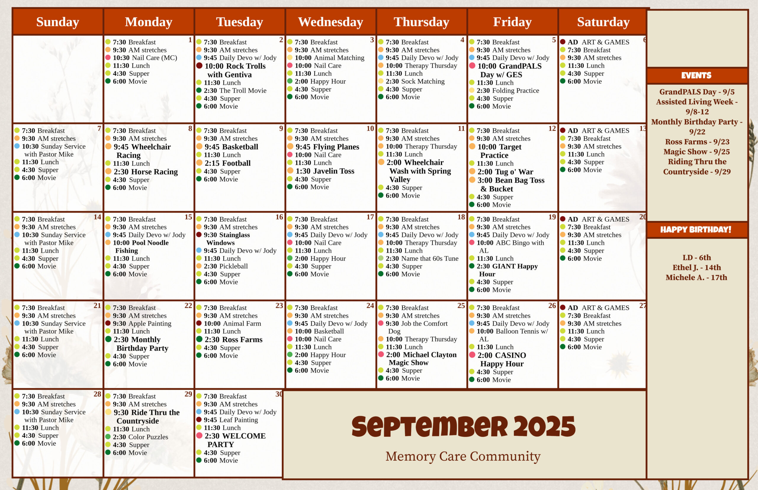 The Pinnacle of Southaven - Assisted Living and Memory Care - Events Memory Care Calendar