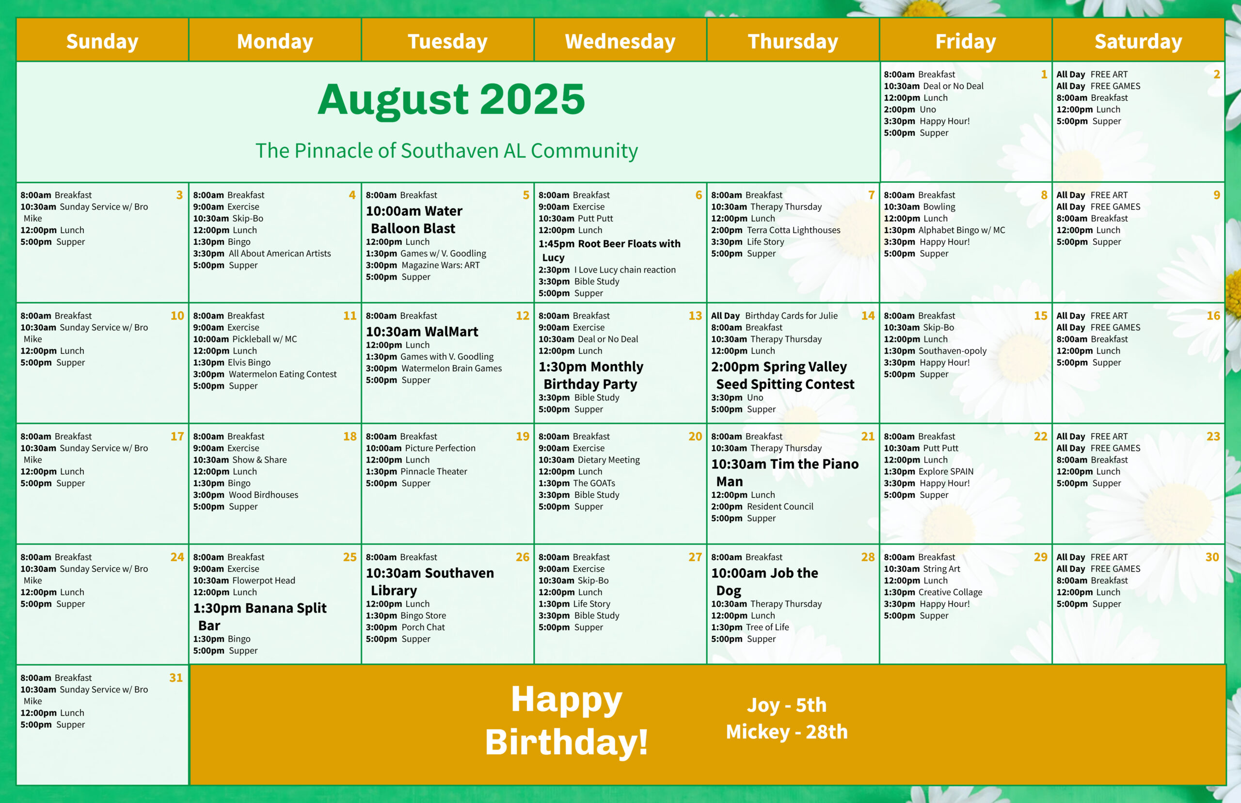 The Pinnacle of Southaven - Assisted Living and Memory Care - Assisted Living Events Calendar