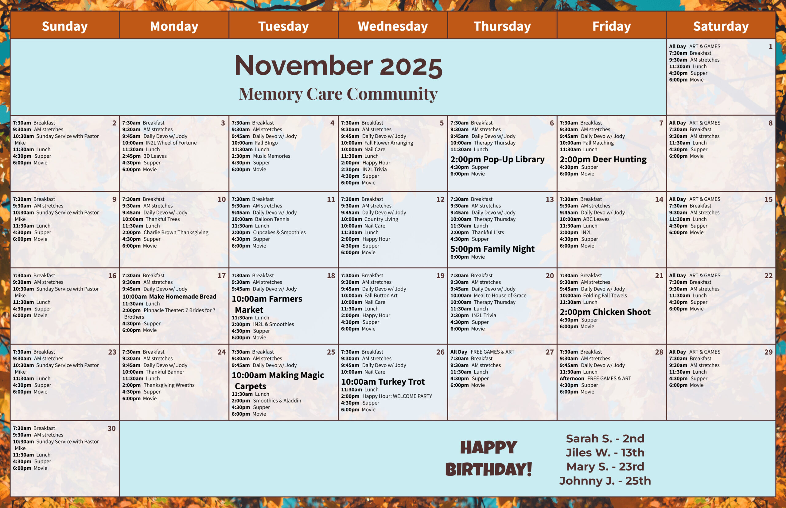 The Pinnacle of Southaven - Assisted Living and Memory Care - Events Memory Care Calendar